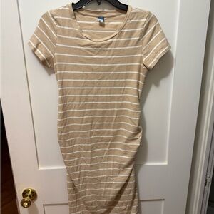 Old Navy Beige and White Striped Midi Dress